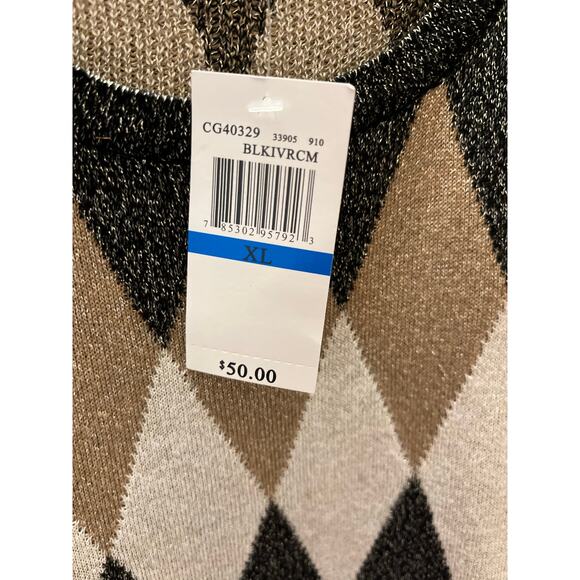 Cable & Gauge Argyle Sweater Vest Metallic Knit XL Academia Quiet Luxury Preppy - Picture 5 of 7